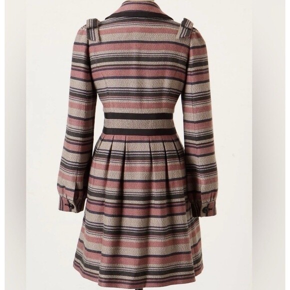 Anthropologie Elevenses Pattern Makers Coat Sz 6 Stripe Colorblock Bow Shoulder - Picture 3 of 12